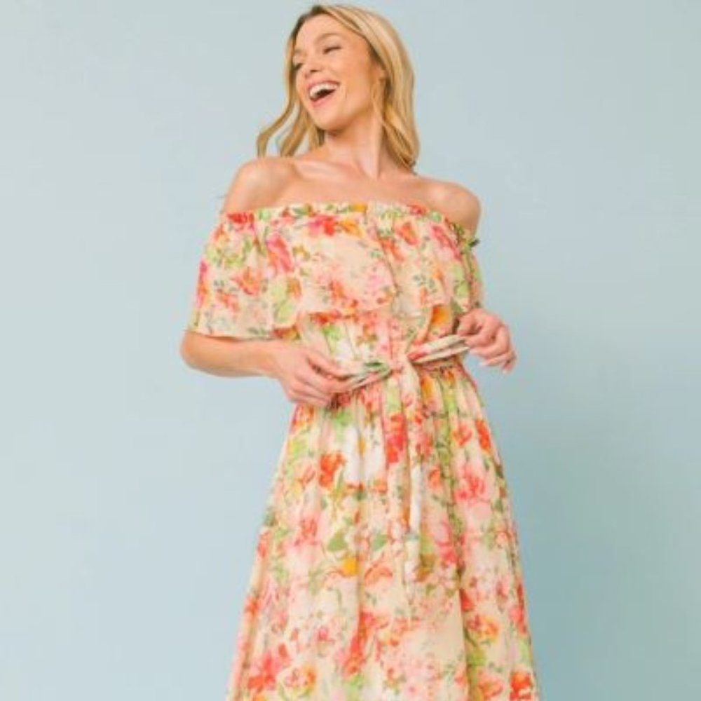 MULTI FLORAL MIDI DRESS